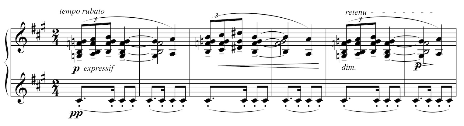 Claude Debussy: La Soirée dans Grenade, triolisches Motiv, T. 23-28